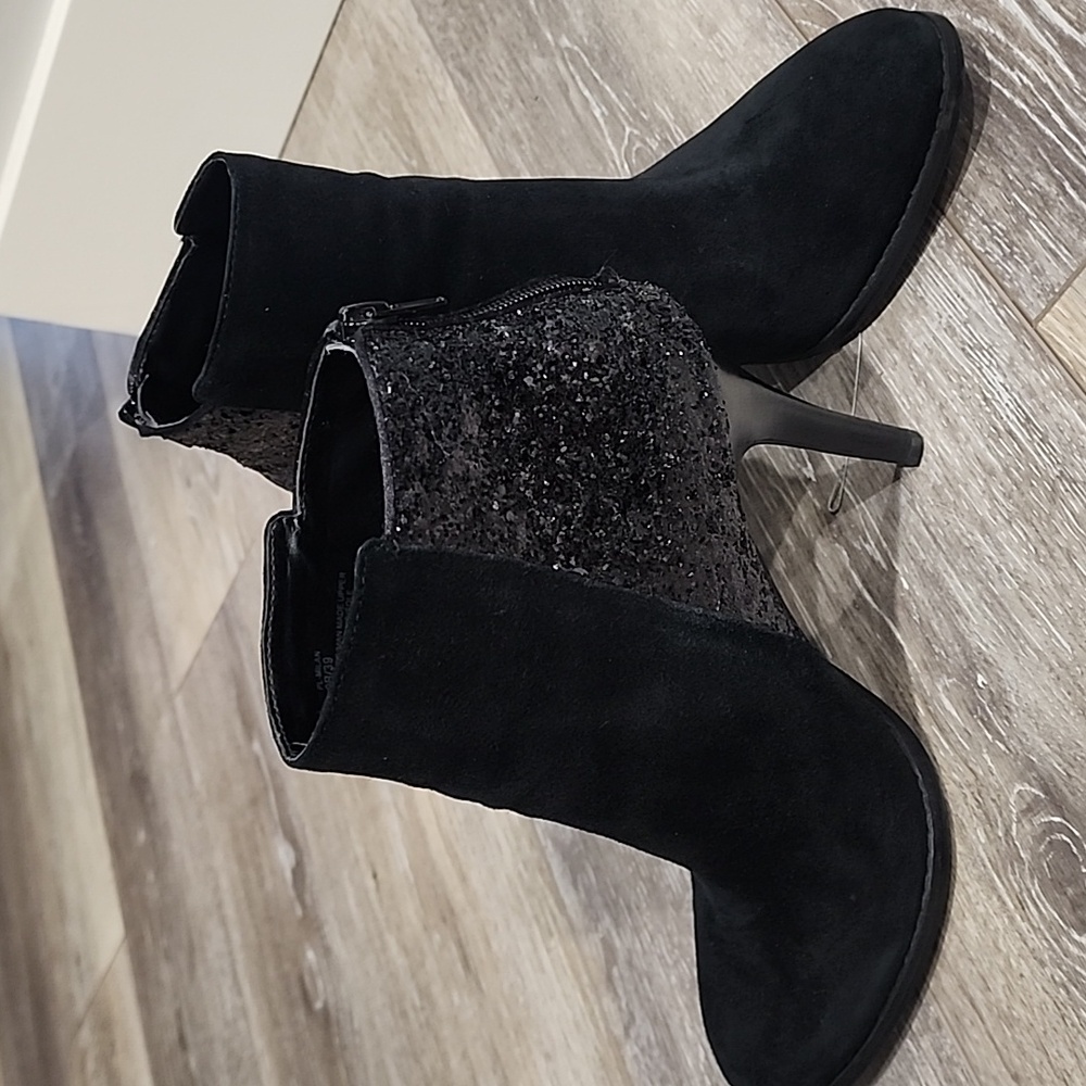 BCBG Black Glitter Heeled Boots Size 9